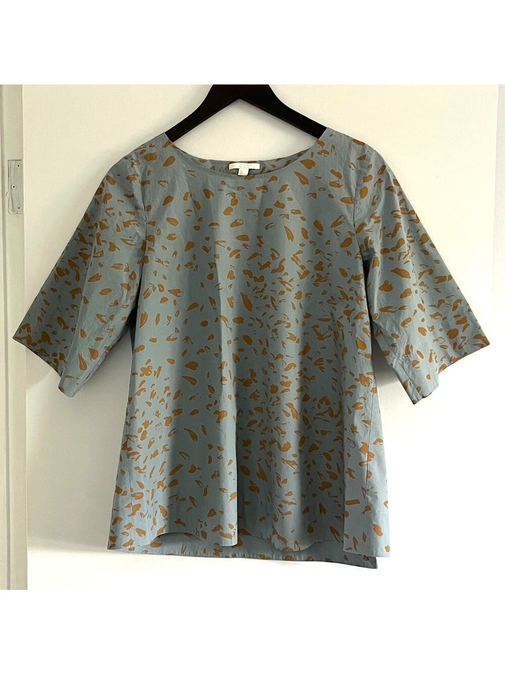 COS Abstract Print Open Back Wrap Top Blue Brown Cotton Size 4 Architectural